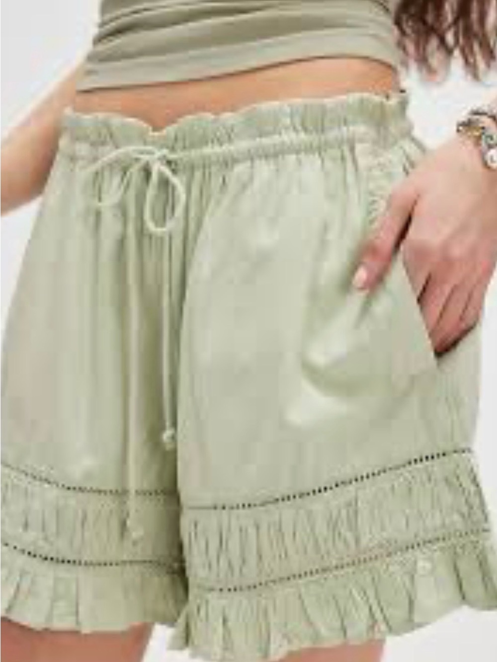 Free people Cambridge pull on Lightweight Ruffle Hem Shorts - Sage